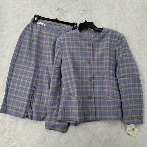 NWT Dunedin Wool Skirt Suit Size 10 Lavendar Purple Plaid Woolmark Midi READ - Picture 1 of 16